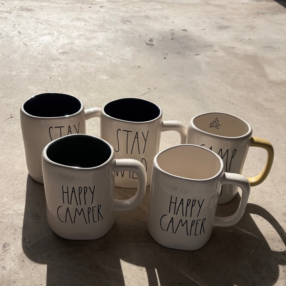 Rae Dunn Happy Camper Mug Set - Black and Yellow Handles